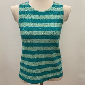 J. Crew Women's Top X-Small Turquoise Green Sequins Sleeveless
